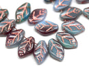 12x7mm Blue dark red leaf beads copper wash Czech glass, 30Pc