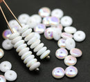 6mm White czech glass rondelle spacer beads, AB finsih, 50pc
