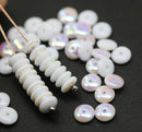 6mm White czech glass rondelle spacer beads, AB finsih, 50pc