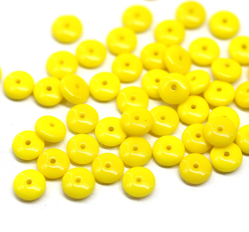 6mm Opaque bright yellow czech glass rondelle spacer beads, 50pc