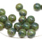 8mm Dark blue green czech glass round beads, Picasso finish 20Pc