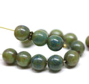 8mm Dark blue green czech glass round beads, Picasso finish 20Pc