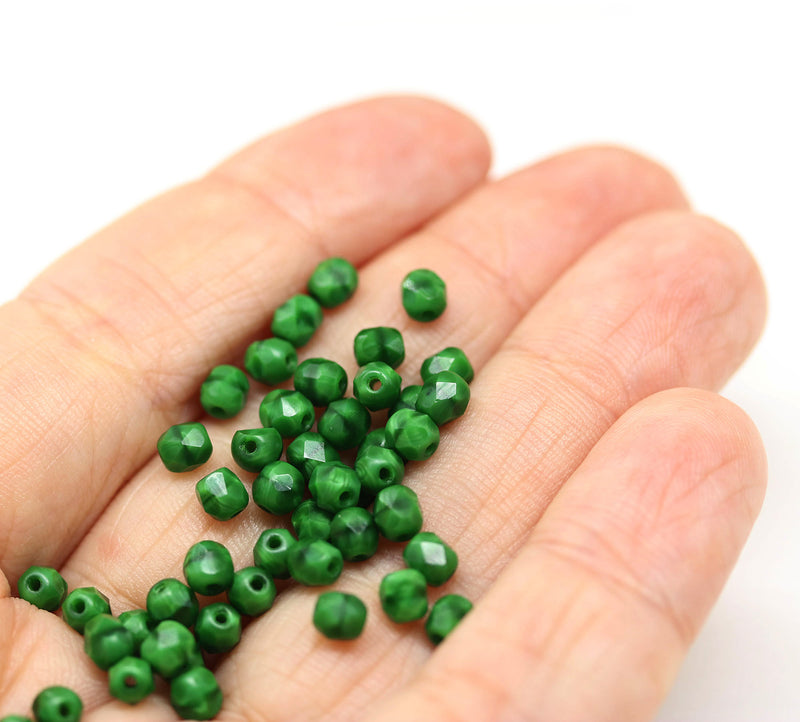4mm Malachite green czech glass fire polished beads, 50Pc