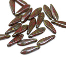 5x16mm Picasso dark red dagger dagger czech glass beads - 20pc