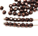 4mm Copper luster czech glass fire polished beads - 50Pc