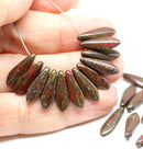 5x16mm Picasso dark red dagger dagger czech glass beads - 20pc