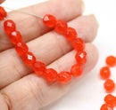 6mm Light opal red fire polished round czech glass beads, 30Pc