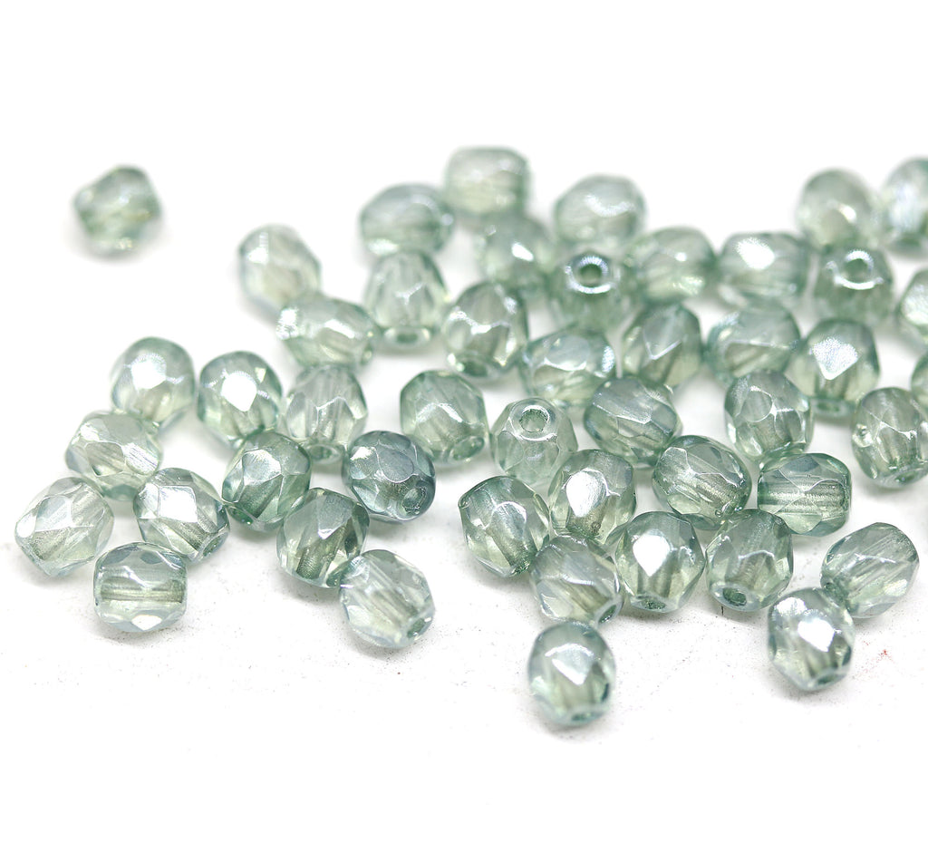 Light Green Opaque, Czech Fire Polished Round Faceted Glass Beads