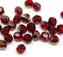 6mm Dark garnet red copper luster fire polished round czech glass beads, 30Pc