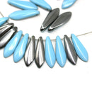 5x16mm Gunmetal blue dagger dagger czech glass beads - 20pc