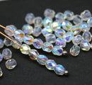 4mm Crystal clear Czech glass beads AB finish fire polished, 50Pc