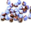 6mm Blue with copper luster bicone Czech glass beads, 30Pc