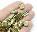 12x8mm Rectangle czech glass beads in gold and clear, 20pc