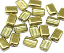 12x8mm Rectangle czech glass beads in gold and clear, 20pc