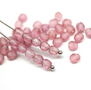 4mm Gold pink matte czech glass beads Fire polished spacers - 50Pc