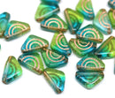 12x7mm Blue green triangle beads copper ornament Czech glass, 25Pc
