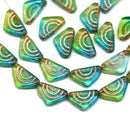12x7mm Blue green triangle beads copper ornament Czech glass, 25Pc