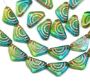 12x7mm Blue green triangle beads copper ornament Czech glass, 25Pc