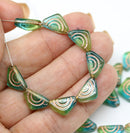 12x7mm Blue green triangle beads copper ornament Czech glass, 25Pc