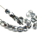6mm Black diamond czech glass beads round faceted, 30Pc