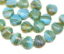 9mm Yellow blue Czech glass shell beads, 20pc