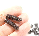 6x3mm Black stripes rondelle fire polished czech glass beads, 25pc