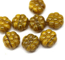 12mm Dark yellow puffy pansy flower czech glass, 8pc