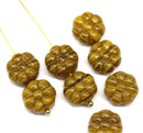 12mm Dark yellow puffy pansy flower czech glass, 8pc