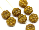 12mm Dark yellow puffy pansy flower czech glass, 8pc
