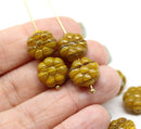 12mm Dark yellow puffy pansy flower czech glass, 8pc