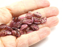 12x7mm Dark pink mixed color Czech glass beads gold wash, 30pc