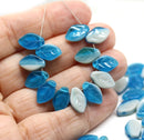 12x7mm Dark blue leaf mixed color Czech glass beads, 40pc