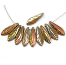 5x16mm Orange gold ornament dagger czech glass beads - 10pc