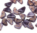 12x7mm Purple triangle beads copper ornament Czech glass, 25Pc