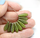 5x16mm Olive green leaf ornament dagger czech glass beads - 10pc