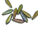 5x16mm Blue purple peacock feather ornament dagger czech glass beads - 10pc