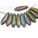 5x16mm Blue purple peacock feather ornament dagger czech glass beads - 10pc