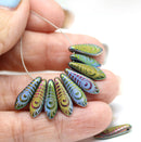 5x16mm Blue purple peacock feather ornament dagger czech glass beads - 10pc