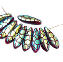 5x16mm Giraffe ornament dark red dagger czech glass beads - 10pc