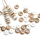 6mm Opaque white czech glass rondelle spacer beads brown luster, 50pc