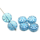 Frosted blue silver inlays czech glass snowflake beads - 6pc