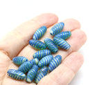 14x7mm Blue green long barrel czech glass beads, mixed color 15Pc