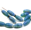 14x7mm Blue green long barrel czech glass beads, mixed color 15Pc