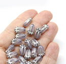 12x8mm Opal lilac tulip Czech glass beads, silver inlays, 20Pc