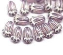 12x8mm Opal lilac tulip Czech glass beads, silver inlays, 20Pc