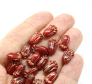 12x8mm Red mixed tulip flower Czech glass beads, copper wash, 20Pc