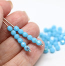 4mm Sky blue Czech glass fire polished round faceted spacers with luster - 50Pc