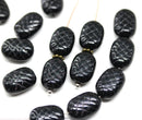 13x9mm Puffy oval jet black czech glass pressed beads, 15pc