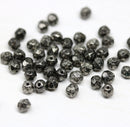 4mm Black czech glass fire polished beads silver wash - 50Pc