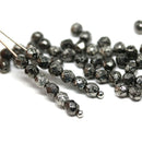 4mm Black czech glass fire polished beads silver wash - 50Pc